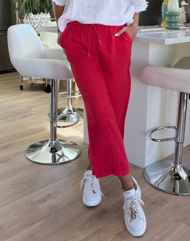 Red Linen Culotte Pant
