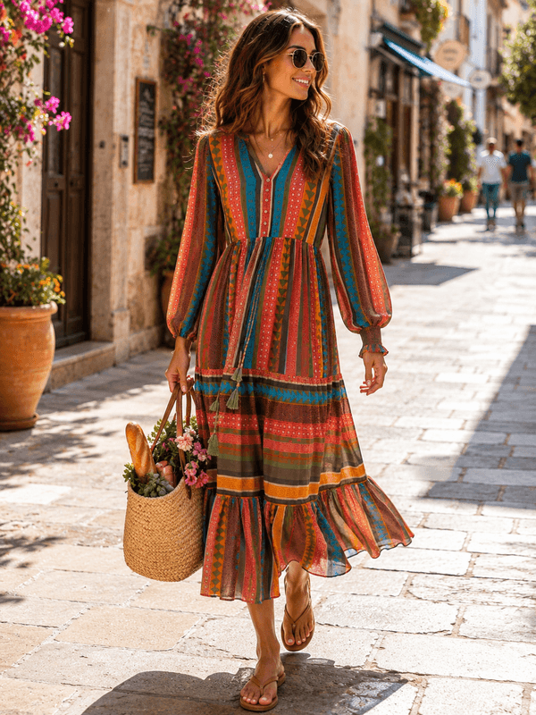 Gina Stripe Dress w/tassels  Last Queen 