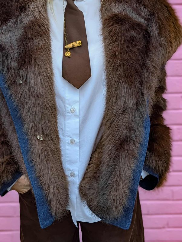 Fake Fur With Denim Jacket Qnuz