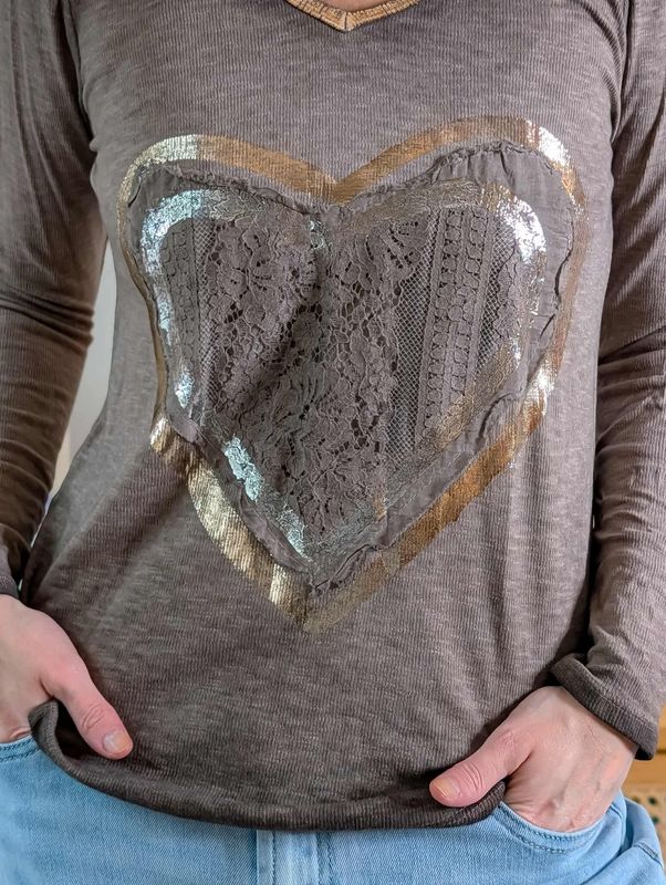 Heart Shimmer Basic Ribbed Sweater