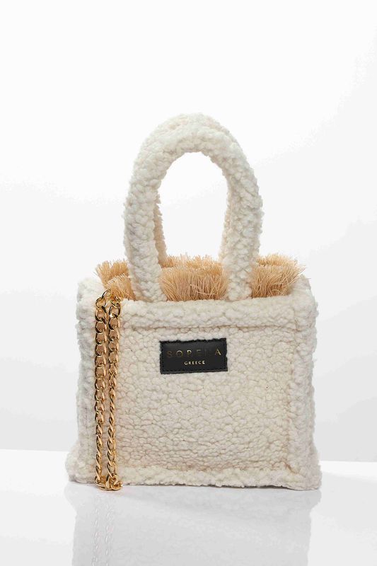 Beige Teddy Mini Tote Bag Sorena