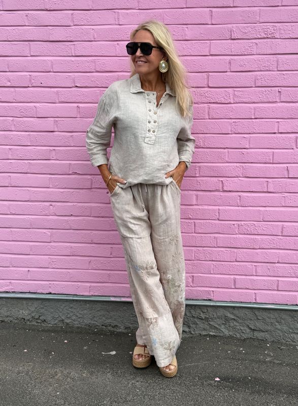 Flower Boho Linen Pant